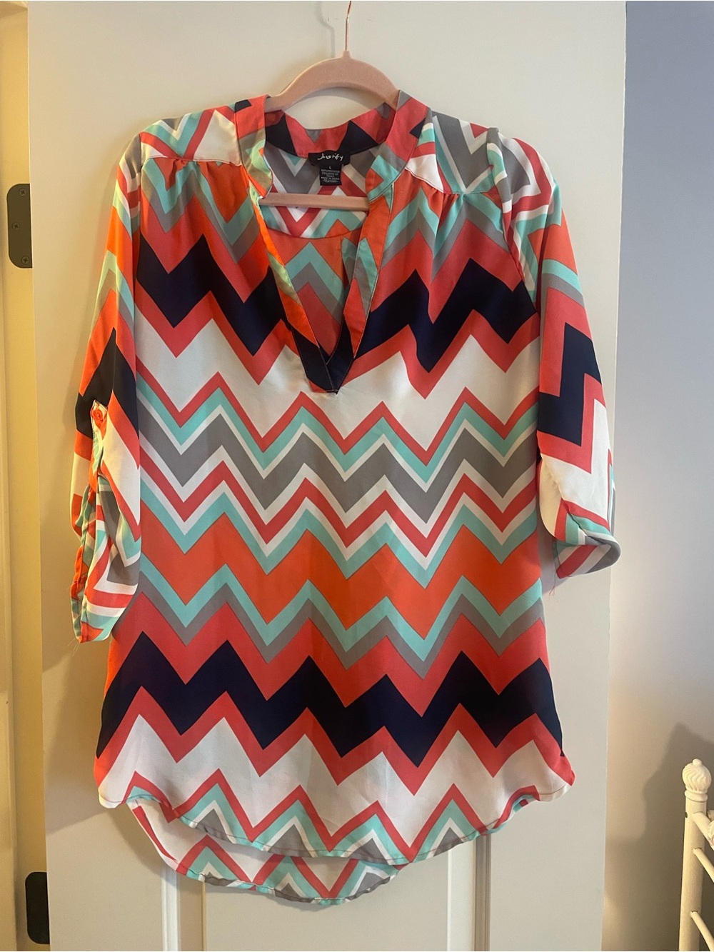 Justify Chevron Tunic in Coral, Teal & Navy